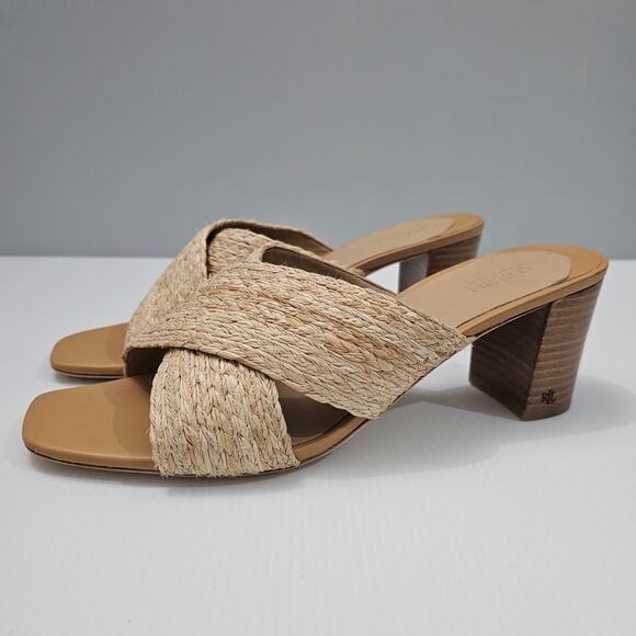 NEW Lauren Ralph Lauren Freddi Sandal Slide Slip On Raffia Size 10 - Picture 1 of 14